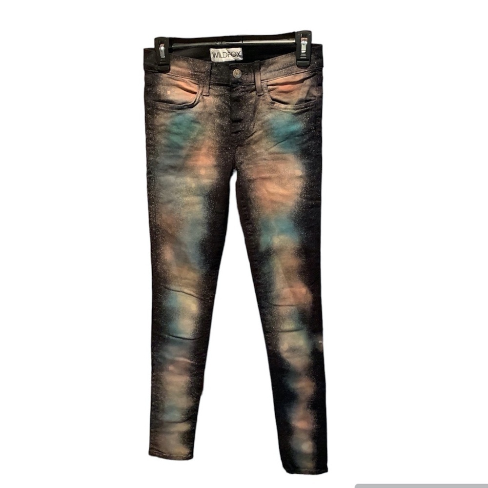 Wildfox Women's Skinny Jeans - Black with Teal & Rust Dye